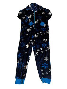 Ashford & Brooks Snowflake Hooded Fleece Onesie Pajamas Unisex XS Navy Blue